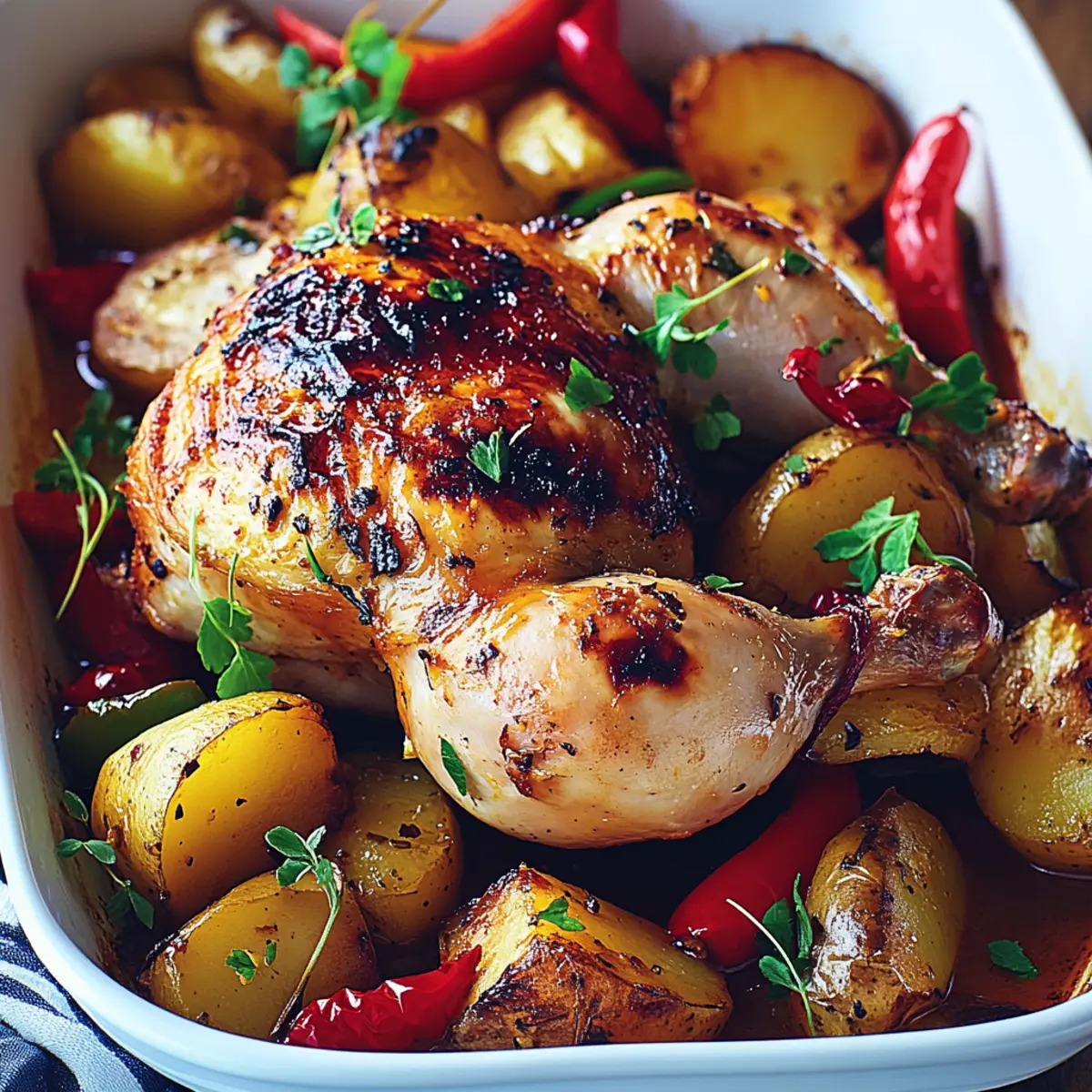Paprika-roast chicken with potatoes and peppers