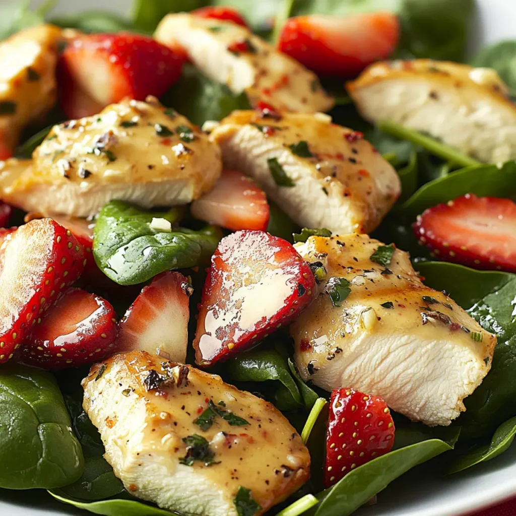 Chicken Strawberry Spinach Salad with Ginger-Lime Dressing