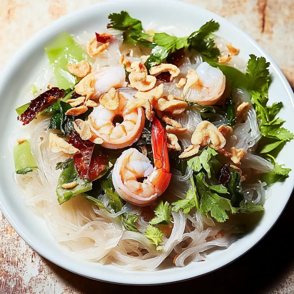Delicious Yum Woon Sen Recipe with Prawns and Mung Bean Noodles
