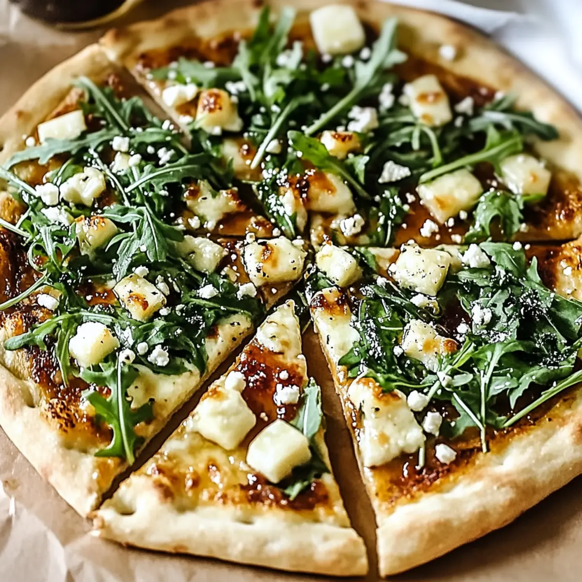 Delicious Flatbread Pizza with Honey & Cheese and Arugula