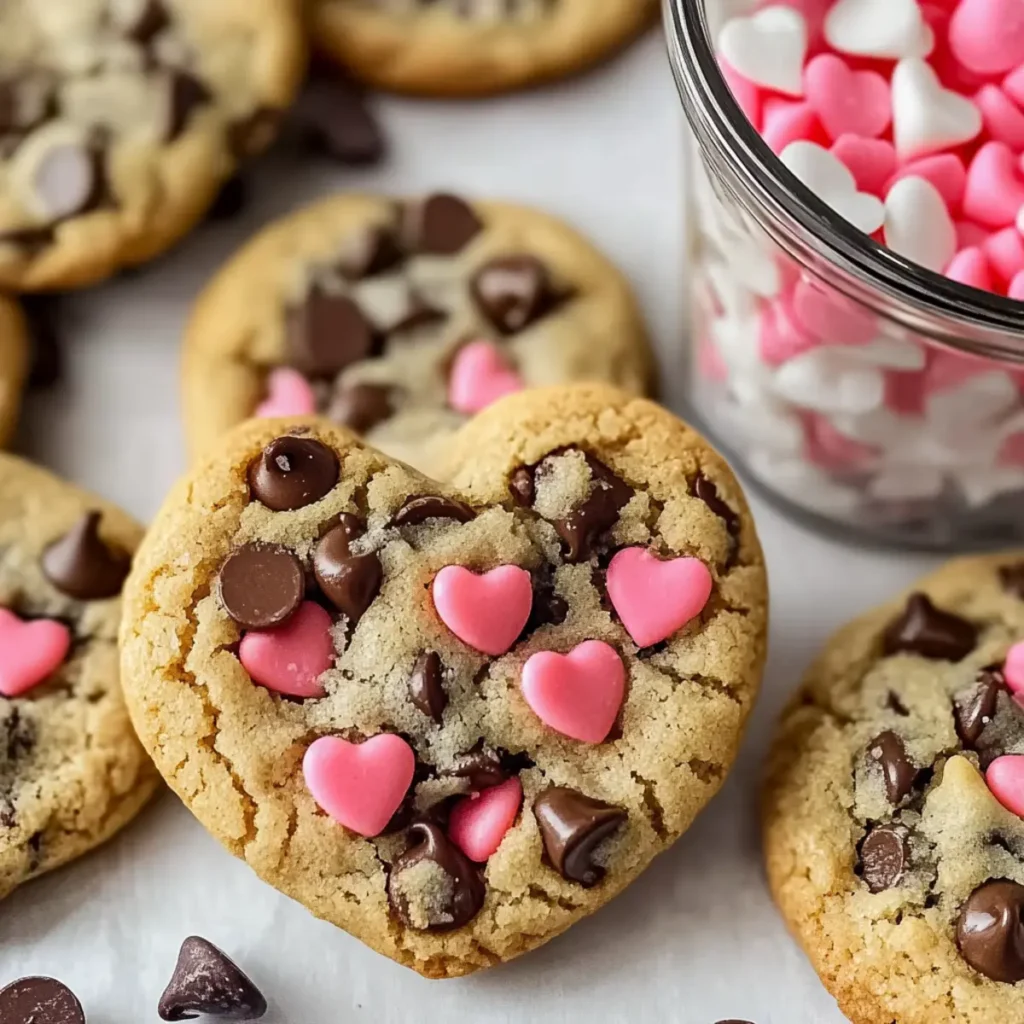 Delicious Valentine's Chocolate Chip Cookies in Heart Shapes