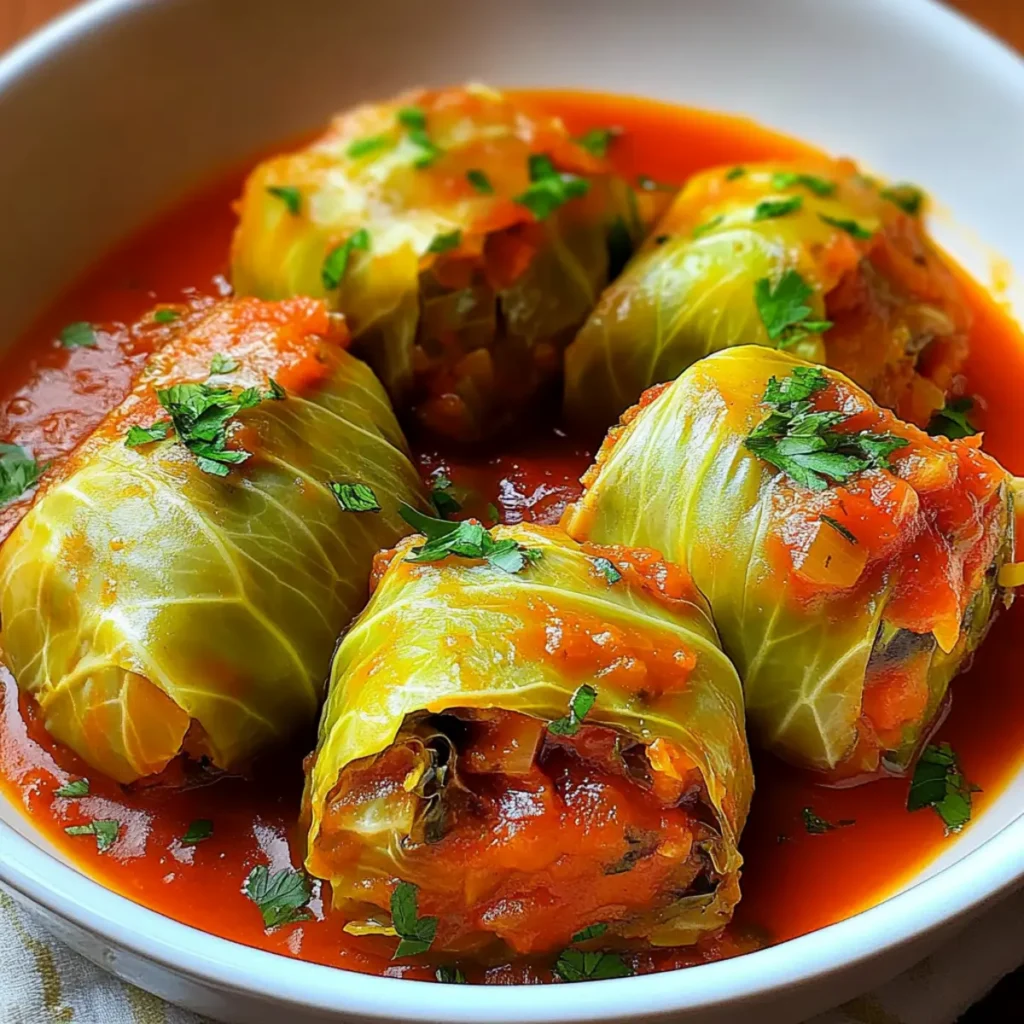 Classic Gołąbki: Polish Stuffed Cabbage Rolls with Tomato Sauce