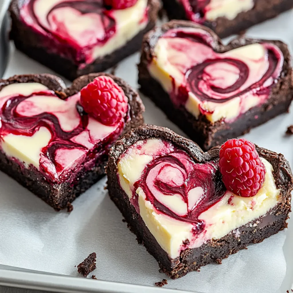 Heart Shaped Brownies with Raspberry Swirl & Cheesecake