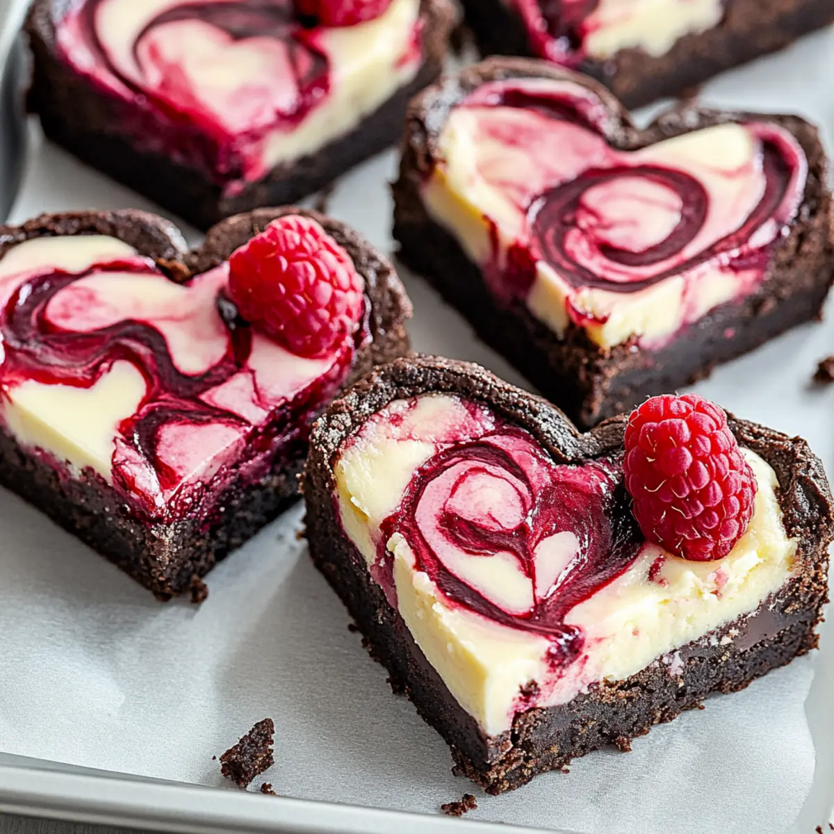 Heart Shaped Brownies with Raspberry Swirl & Cheesecake