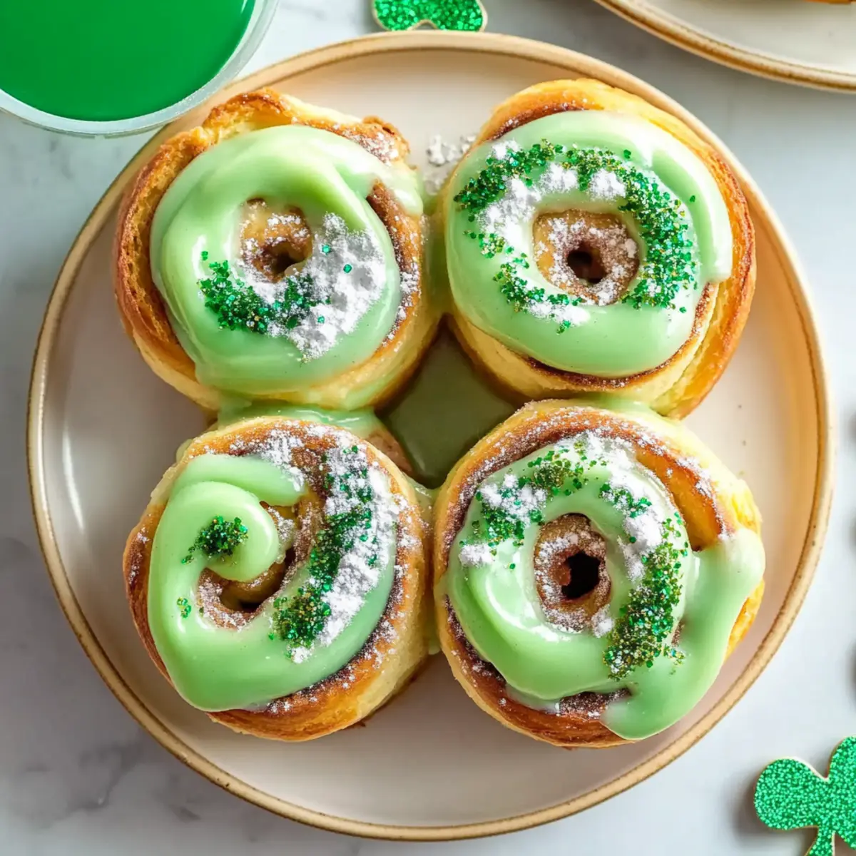 Over-the-Rainbow Cinnamon Rolls with Green Icing for St. Patrick’s Day