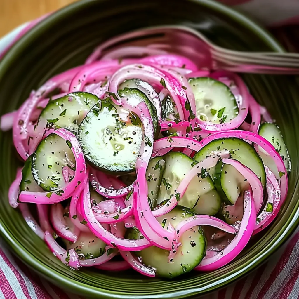 Crispy Pickled Red Onions and Cucumbers in a Spicy Salad