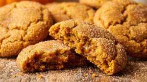 Soft-baked pumpkin snickerdoodle cookies with cracked tops and sparkling cinnamon sugar coating